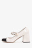 Miu Miu White/Black Patent Leather Mary Jane Pumps With Pearl Chain Strap Size 36