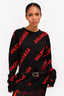 Balenciaga Black/Red Logo Wool All Over Print Sweater Size S