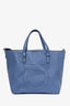 Salvatore Ferragamo Blue Grained Leather Perforated Mini 'Marta' Tote with Strap