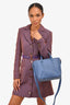 Salvatore Ferragamo Blue Grained Leather Perforated Mini 'Marta' Tote with Strap