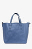 Salvatore Ferragamo Blue Grained Leather Perforated Mini 'Marta' Tote with Strap