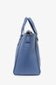 Salvatore Ferragamo Blue Grained Leather Perforated Mini 'Marta' Tote with Strap