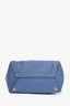 Salvatore Ferragamo Blue Grained Leather Perforated Mini 'Marta' Tote with Strap