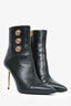 Balmain Black Leather Gold Button Heeled 'Roni' Boots Size 37