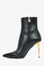 Balmain Black Leather Gold Button Heeled 'Roni' Boots Size 37