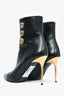 Balmain Black Leather Gold Button Heeled 'Roni' Boots Size 37