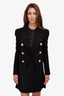 Balmain Black Crepe Cropped 'Spencer' Blazer with Gold Buttons Size 34