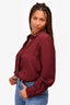 Victoria Beckham Maroon Long Sleeve Button Down Top Est. Size M