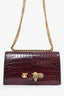 Alexander McQueen Burgundy Croc Embossed Leather Jewelled Chain Bag