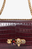 Alexander McQueen Burgundy Croc Embossed Leather Jewelled Chain Bag