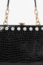 Miu Miu 2015 Black Croc Embossed Leather Crystal Embellished 'Solitaire' Bag with Strap