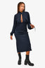 Victoria Beckham Navy Buckle Neck Tie Dress Est. Size M