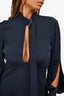 Victoria Beckham Navy Buckle Neck Tie Dress Est. Size M