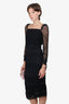 Self-Portrait Black Lace Sleeve Polka Dot Dress Size 2