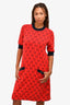 Gucci Red/Blue Wool Blend Knit GG Midi Dress Size M