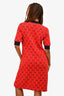 Gucci Red/Blue Wool Blend Knit GG Midi Dress Size M