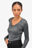 Brunello Cucinelli Grey Ribbed Virgin Wool Top With Beaded Detail Size XS