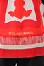 Hermès Vintage Red/White Patterned Silk Long Sleeve Button Down Top Size 38