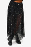 Maje Black Mesh Midi Skirt with Gold Embroidered Stars Size 1