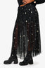 Maje Black Mesh Midi Skirt with Gold Embroidered Stars Size 1