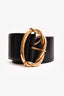 Alexander McQueen Black/Gold Leather Wide Belt Size 80