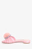 Miu Miu Pink Pleated Satin Pom Pom Slide Sandals Size 40