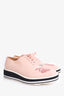 Prada Pink Leather Flower Print Platform Lace Up Oxford Size 40