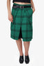 Tibi Green Wool Check Double Layer Shorts Size 2