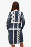 Peter Pilotto Blue/White Wool/Rabbit Patterned Cardigan Coat Size M