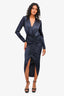 Veronica Beard Navy Ruched V Neck Long Sleeve Midi Dress Size 0