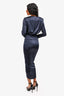 Veronica Beard Navy Ruched V Neck Long Sleeve Midi Dress Size 0