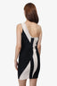 Herve Leger Black/Cream One-Shoulder Bodycon Dress Size M