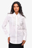 Nili Lotan White Long Sleeve Embroidered Button Down Top Size S