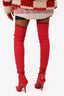 Fendi Red Leather/Knit Over The Knee Heeled Boots Size 37