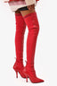 Fendi Red Leather/Knit Over The Knee Heeled Boots Size 37