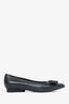 Salvatore Ferragamo Black Leather Bow Pointed Toe 'Sella' Flats Size 5.5