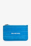 Balenciaga Teal Croc Embossed Leather Large Zip Card Holder