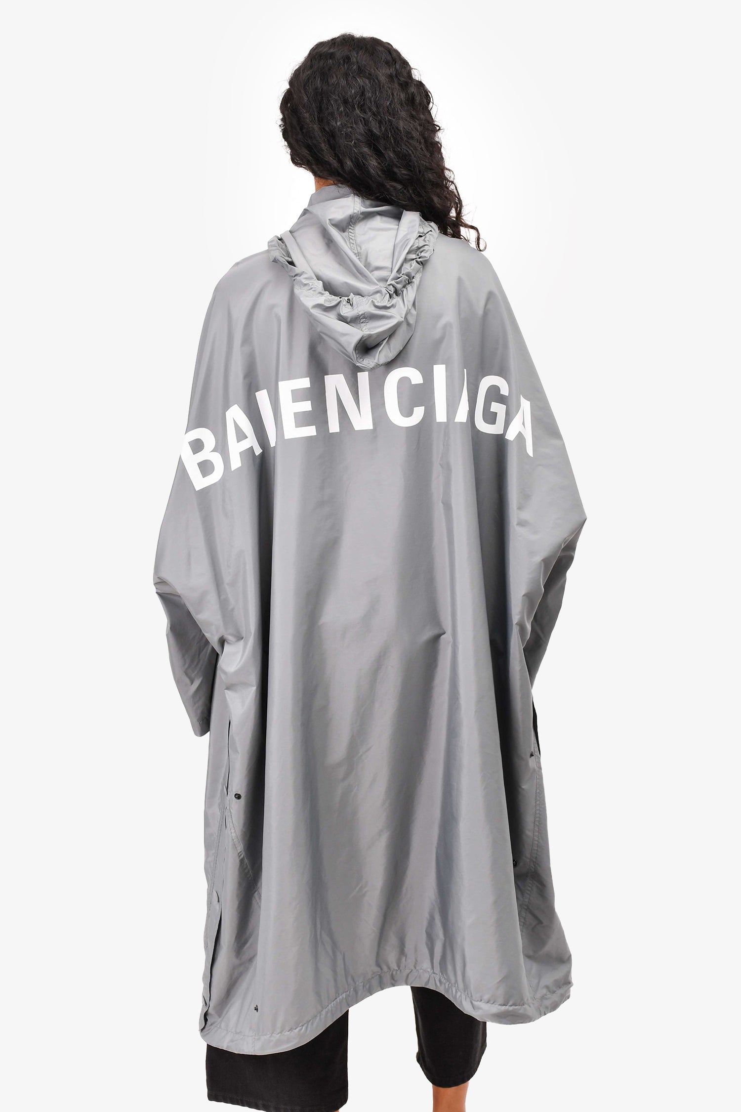 Balenciaga Grey Nylon Logo Oversized Opera Rain Jacket Size 34 Mine Yours