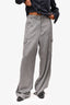 Dries Van Noten Grey Satin Wide Leg Cargo Pants sz 40