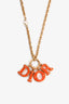 Christian Dior Gold Toned Orange Resin Logo Necklace