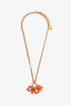 Christian Dior Gold Toned Orange Resin Logo Necklace