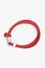 Burberry Red Leather Braided Hook Bracelet