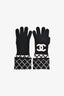 Pre-Loved Chanel™ 2018 Black/White Cashmere Blend CC Fold Over Gloves