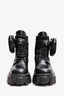 Prada Black Leather/Re-Nylon Monolith Platform Boots with Pouch Size 38