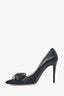 Valentino Black Leather Lace Bow Pointed Heels Size 39.5