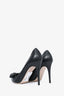 Valentino Black Leather Lace Bow Pointed Heels Size 39.5