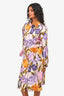 Weekend Max Mara Purple Floral Cotton Long Sleeve Belted Dress Size 8