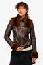 Gucci Brown Leather/Fur Detail 'GG' Belt Jacket Size 40