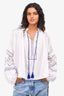 Thierry Colson White Linen Tie Neck 'Guise' Blouse Size S