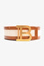 Balmain Cream/Tan Canvas Leather Trimmed 'B' Belt Size 80